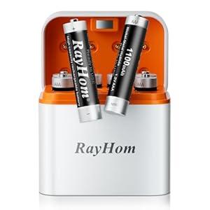 RayHom 8-Pack Rechargeable AAA Batteries with Charger, 1100mAh High Capacity NiMH Battery, 8-Slot Triple A NiMH Charger with Smart Charging, Multiple Charging Protections