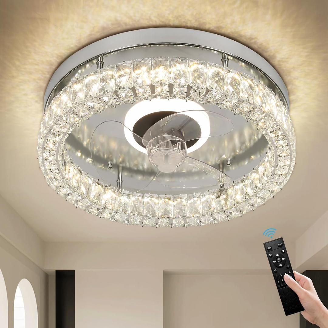 FRIXCHUR Ceiling Fans with Lights and Remote Dimmable Low Profile Ceiling Fan Flush Mount Ceiling Fan Stepless Color Temperature Change and 6 Speeds for Bedroom Living Room (Chrome)