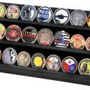 Challenge Coin Display Case, Solid Wood 3 Row Military Coin Holder Rack Stand Holds 20 Coins for Desk or Wall Mount, Coin Holders for Collectors (Black Finish)