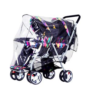 Tandem Twins Baby Pushchair Rain Cover Universal Sit Stroller Waterproof Rainy Weather Guard Outdoor Double Carriage Wind Dust Snow Protection Breathable Shield Transparent Accessories (Black)