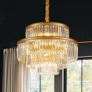 21.6" 14-Light Modern Crystal Chandelier Light Fixtures 4-Tier Gold Luxury Chandeliers for Dining Room Round Hanging Pendant Lighting for Living Room Kitchen Entryway Bedroom Foyer Hallway