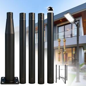 Street Light Pole 16Ft Tall, Outdoor Metal Split Heavy Duty Street Lamp Post for Outside Large Solar Street Lights with Mounting Steel Anchor for Street, Parking Lots, Park & Patio