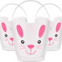 Zcaukya Easter Buckets, Set of 3 Plastic Easter Bunny Baskets with Handles, Empty Plastic Easter Pails for Kids Easter Egg Hunt Party Favors