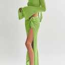 Women's Swimsuits Cover Ups Set for Crochet Bathing Suit Hollow Out 2 Piece Bikini Coverup Beach Swimwear (Medium, Green)