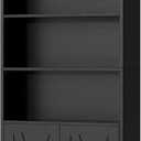 Shintenchi Bookshelf, Industrial Bookshelves and Bookcases with Doors Floor Standing 6 Shelf Display Storage Shelves 70.9 inches Tall Bookcase for Home Office, Living Room (Black)