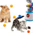 Automatic Ball Launcher for Small and Medium Cats, Interactive Cat Toy Base Ball Throwing Machine Mental Stimulation Toys for Cats Enrichment Toy for Indoor Outdoor Use, 16 EVA Balls Included