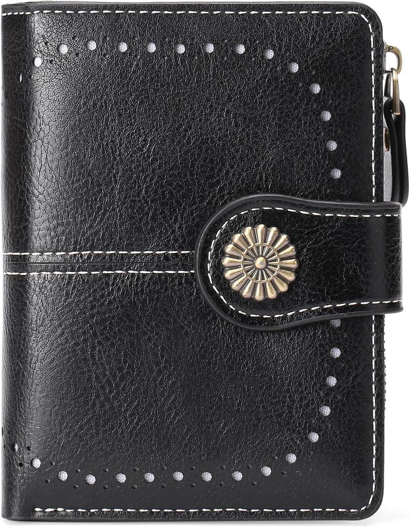 Small Wallet for Women Bifold Credit Card Holder RFID Blocking with Zipper Pocket (A06 Black)