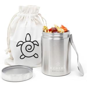 ecozoi Stainless Steel Insulated Lunch Box, Vacuum Insulated Food Jar, 17 Oz + Spork + Lunch Bag