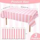 3 Packs Pink and White Striped Tablecloths 54 x 108 Inch Disposable Waterproof Plastic Table Covers Horizontal Pink Striped Tablecloths for Birthday Party Baby Shower Wedding Outdoor Picnic