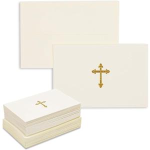 Gold Foil Embossed Cross Religious Blank Greeting Card Set with Envelopes (4 x 6 In, 48 Pack)