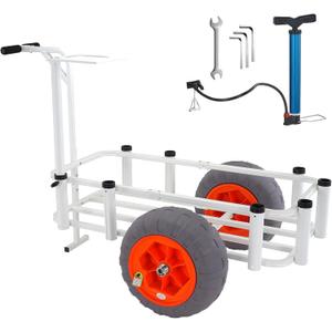 Happybuy Beach Fishing Cart, 350 lbs Capacity, Heavy-Duty Aluminum Pier Trolley with 16" PU Balloon Tires, 8 Rod Holders, for Fishing, Picnic, Sand Use Happybuy Beach Fishing Cart, 350 lbs Capacity, Heavy-Duty Aluminum Pier Trolley with 16" PU Balloon Tires, 8 Rod Holders, for Fishing, Picnic, Sand Use