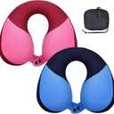 COOLBEBE Kids Travel Neck Pillow 2PCS Softly Double Support Neck Pillow for Car & Airplane, Traveling Gifts for Toddler & Children(Blue & Pink)