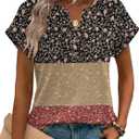 Zeagoo Women Tops Summer Short Sleeve T Shirts V Neck Dressy Casual Work Blouses Fashion Boho Clothes S-3XL (L)