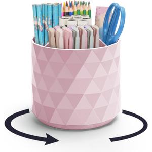 Desk Organizer,Sparkling Diamond-like Pen Holder for Desk 360Rotating Office Accessories,Pencil Cup with 5 Compartments Storage Box Caddy for Office,School,Home,Art Supply(Pink)