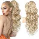 REECHO Ponytail Extension, 24" Claw Clip Ponytail Extension Wavy Ponytails Hair Extensions Jaw Clip on Pony Tails Natural Synthetic Hairpiece for Women Daily, Dark Blonde with Light Blonde Ends