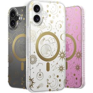 LONLI Hue - Magnetic Case for iPhone 16 Plus - [Compatible with Magsafe] - [360 Shock-Absorbent Bumper] - [Cute and Unique Phone Cover for Girls and Women] - Cosmic Stars