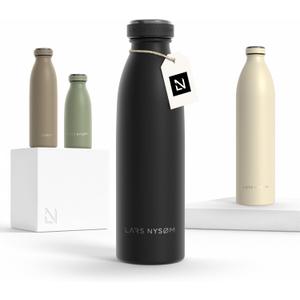 LARS NYSM Stainless Steel Insulated Water Bottle 12oz 17oz 25oz 34oz 51oz | Insulated Thermo Flask for Hot and Cold Beverages | Leakproof Drinking Bottle (Carbon Black, 17oz)