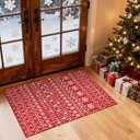 Lahome Moroccan Front Door Rugs Indoor 2x3 Non-Slip Washable Door Mats Indoor Rubber Backing Untra-Thin Red Small Kitchen Rug, Geometric Print Inside Door Mats for Home Entrance Bathroom Sink Red