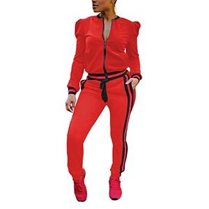 Akmipoem Women's 1 Piece outfit Long Sleeve Zipper Jacket and Pants Tracksuits Red M