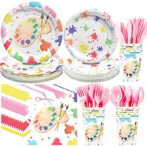 Art Paint Party Supplies Tableware - Paint Art Party Decorations Dinnerware, Plates, Napkins, Cups, Cutlery, Art Painting Themed Party Supplies For Birthday Baby Shower | Serves 24