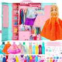 70 Pcs Doll Closet with Clothes & Accessories Including 2 Wedding Gowns 6 Fashion Dresses 2 Casual Outfits 2 Swimsuit 10 Shoes 20 Hangers 27 Accessories, Dress up Toys for Girls Kids Gifts