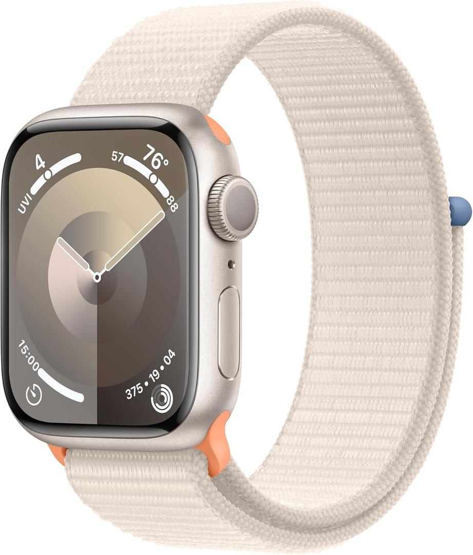 Apple Watch Series 9 [GPS 41mm] Smartwatch with Starlight Aluminum Case with Starlight Sport Loop One Size. Fitness Tracker, ECG Apps, Always-On Retina Display, Carbon Neutral