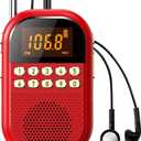 Pocket AM FM Radio:1100mAh Rechargeable Radio Supports Bluettoth, Mini FM AM Receiver with Large Speaker, Stereo Earphone, Sleep Timer, Easy to use for Jogging, Walking Red