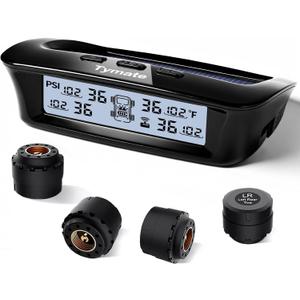 Tymate RV Tire Pressure Monitoring System - M12-3 Tire Pressure Monitor System (0-87 PSI) with Solar Charge, 5 Alarm Modes, Auto Sleep Mode, LCD Display, RV TPMS with 4 Sensors, Easy to Install