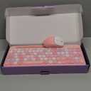 Retro Wireless Keyboard with Round Keycaps, 2.4GHz Full-Size USB Cute Wireless Keyboard Mouse for Computer, Desktop, Laptop and Computer (Pink-Colorful)