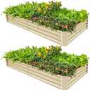 Land Guard 2 Pack 841ft Galvanized Metal Raised Garden Bed, Metal Planter Kit Box Outdoor for Deep-Rooted Vegetables, Flowers, Green and Herbs (Cream Yellow)