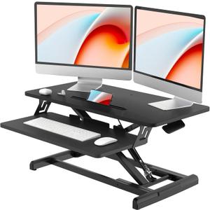 JOY worker Standing Desk Converter, 32" Wide Height Adjustable Sit Stand Up Desk Riser with Keyboard Tray, Desktop Workstation Riser for Home Office Computer Laptop, Particle Board, Black