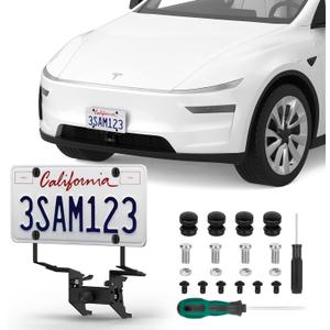 2026 Upgraded Lockable No Drill Front License Plate Holder for Model Y Juniper, License Plate Mount Kit with Anti-Theft Design for Tesla Model Y Juniper Accessories,No Block Bumper Camera Visibility