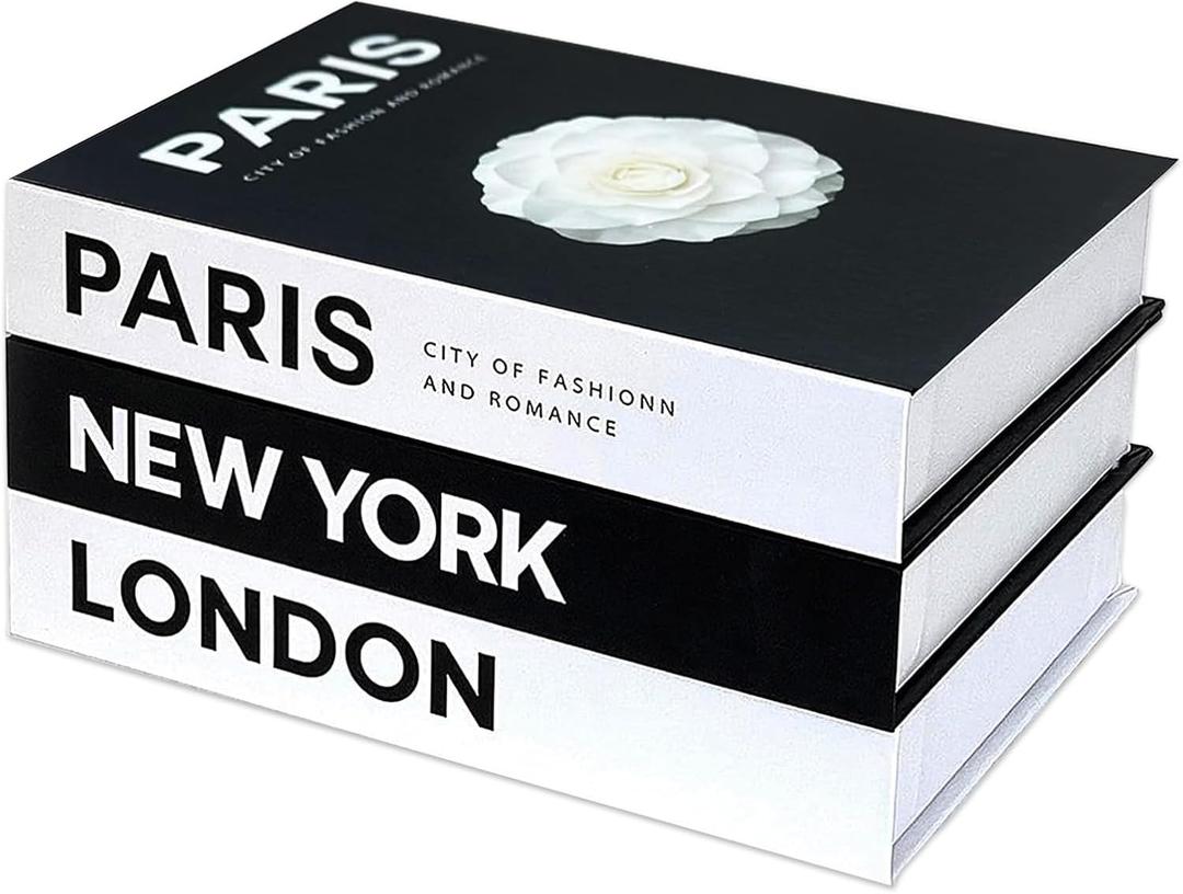 3pcs Fake Books for Decoration, Designer Books Decor Set, Libros Decorativos, Stacked Book Decor, Used for Coffee Tables, Shelf, Homes, Console Table, Fireplace Mantel Decor(Black and White)