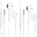 2-Pack Wired Earbuds Headphone with 3.5mm Jack Earphone (Built-in Microphone & Volume Control) Compatible with iPhone,iPad,iPod, Computer, Laptop, Mp3/4, Android Most Audio Devices, White