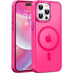 Newfuture Upgraded Magnetic for iPhone 15 Pro Max Case [Compatible with Magsafe] [Mil-Grade Protection], Pocket-Friendly, Slim Translucent Phone Case Cover for iPhone 15 Pro Max 6.7", Hot Pink