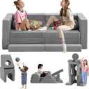 22Pcs Modular Kids Play Couch, 1000+DIY Creativing Playroom Furniture for Kids, Toddler Couch, Convertible Foam and Floor Cushion for Boys and Girls,Dark Grey