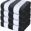 Exclusivo Mezcla 4 Pack 100% Cotton Oversized Beach Towels (35x70 Inches), Soft Cabana Stripe Thick Beach Towel, Super Absorbent Swim Travel Bath Pool Towel (Charcoal Grey)
