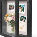 HOUSE DAY 11x14 Shadow Box Frame, Front Open Magnetic Shadow Boxes Display Cases with Linen Back, Pins, for Photos or 3D Itmes Under 9x12, Tabletop or Wall Mount Display Case for Memorabilia, Black