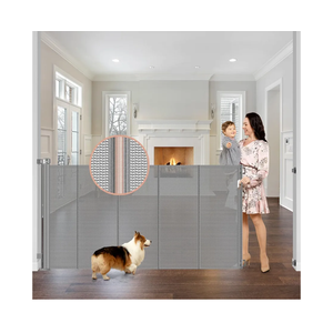 Reinforced 42" Extra Tall x 75" Wide Retractable Baby Gates with Support Rods - Prevent Crawling Under Extra Tall Pet Gate Indoor Mesh Baby Gates for Dogs Outdoor Retractable Gate, Gray