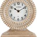 NIKKY HOME Hand Carved Wood Table Clock, Shelf Desk Top Clock Battery Operated Boho Design, Vintage Home Decor for Fireplace Mantel, Desktop, Countertop, Natural Wood Color