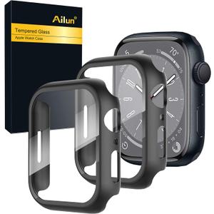 Ailun for Apple Watch Ultra 3/ Ultra 2/ Ultra Screen Protector Case [49mm], 2025/ 2023/ 2022 Ultra-Thin Hard PC Case Built in Tempered Glass for iWatch, Shockproof Cover with Button [2 Pack][Black]