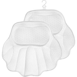 2Pcs Bath Pillow Bathtub Pillow, Silicone Bath Pillows for Tub Neck, Shoulder and Back Support, Bath Tub Pillows Headrest with Soft 4D Mesh Fabric & Non-Slip Suction Cups, Spa Gifts (Style B)