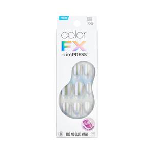 KISS colorFX by imPRESS Press On Nails , Sour Love, Solid White with Pearlescent Finish, Short Oval, IMPROVED adhesive, Includes 30 Fake Nails, Prep Pad, 1 Manicure Stick, 1 Mini Nail File