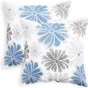 CaliTime Throw Pillow Cases Pack of 2 Cozy Fleece Two-Tone Blooming Flowers Decorative Cushion Covers for Couch Bed Sofa Farmhouse Decoration 18 X 18 Inches Blue Grey (18" x 18" (Pack of 2))