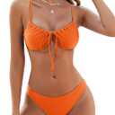 ZAFUL Women High Cut Bikini Sets String Sexy Swimsuit Two Piece Underwire Bathing Suit Brazilian Cheeky Cut Out Cute Swimwear (Large, Orange)
