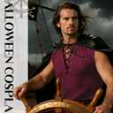 Cotton Mens Renaissance Shirt Pirate Medieval,Sleeveless Halloween Costume Steampunk Viking Lace-up Stand Collar Shirts