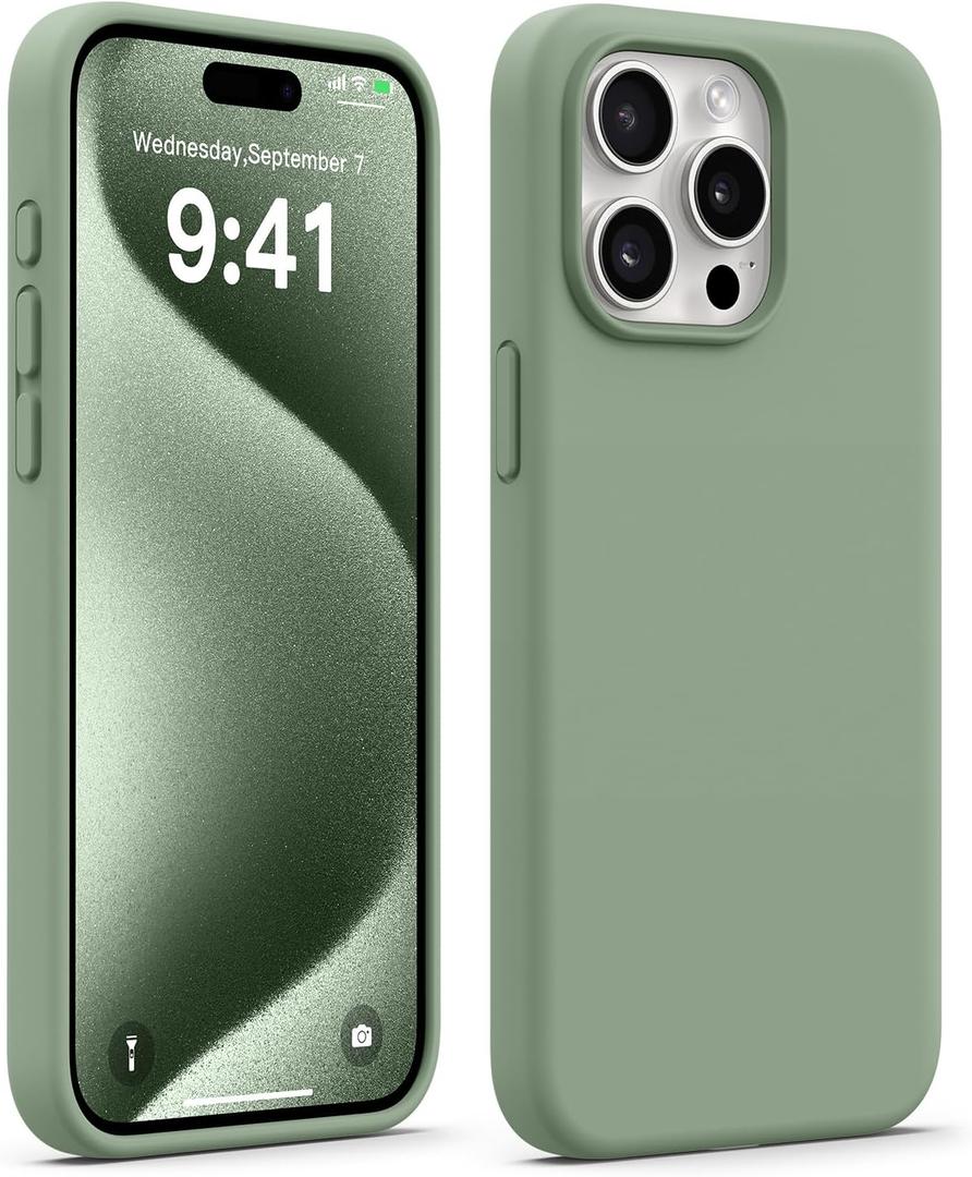 AOTESIER Compatible with iPhone 15 Pro Max Case, Upgraded Silicone [Military Shockproof Protection] for 15 Pro Max Case with Soft Anti-Scratch Microfiber Lining, 6.7 inch, Calke Green