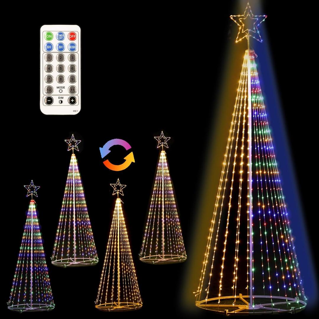12FT Outdoor Lighting Christmas Tree 650 LED Light Show Christmas Tree with 8 Modes Timer Remote,Tall Star Topped Artificial Christmas Trees Arbol de Navidad for Porch Yard Patio(WarmWhite/Multicolor)