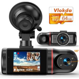 Dash Cam Front and Inside, FHD Dashcams for Cars with 64GB Card Dash Camera for Cars, 1080P Front Dash Cam+1080P Inside Dashcam for Car Dash Camera with IR Night Vision Loop Recording (Black)