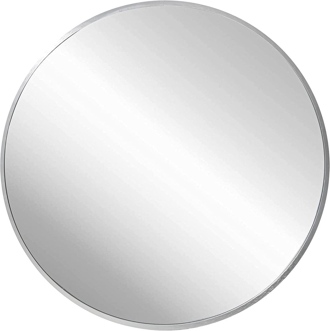 FrameWorks 24" Deluxe Contemporary Silver Circular Aluminum Mirror